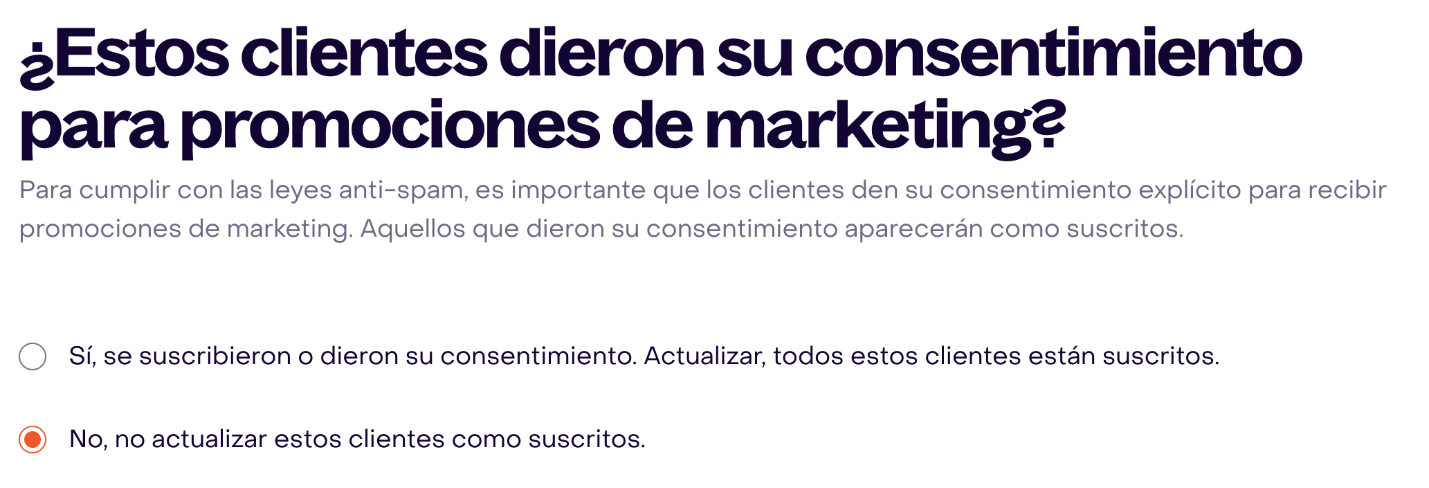 Pregunta de consentimiento del importador con No seleccionado; no se inició la importación.