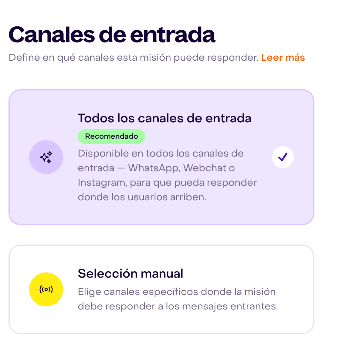 Selección de canales de entrada sin guardar